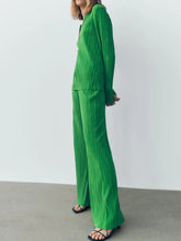 Texture Long Sleeve Top and Pants Lounge Set OutfitFlow